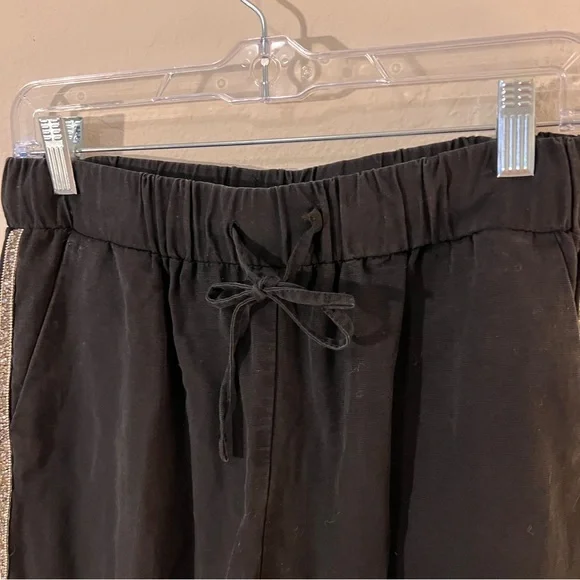 Zara Z1975 Black Joggers Shimmer Side Stripe Detail Drawstring Waist Size M - Picture 3 of 7